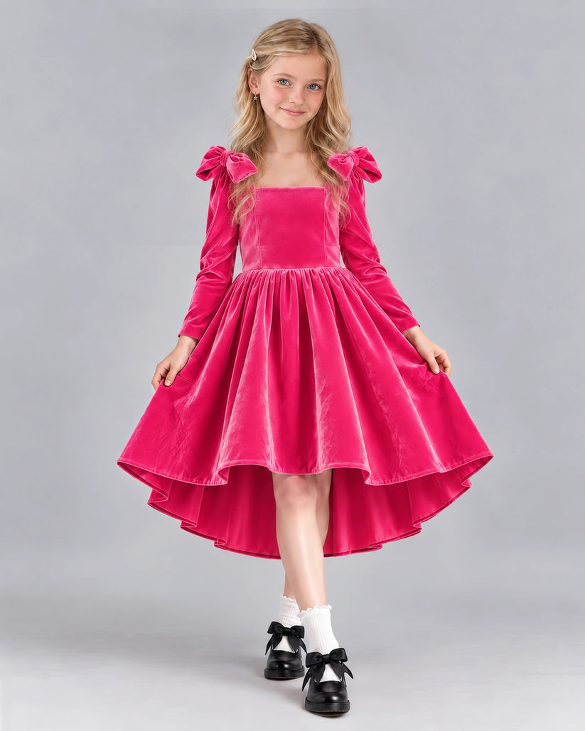 Hot Pink A-line Girls Formal Dress Front