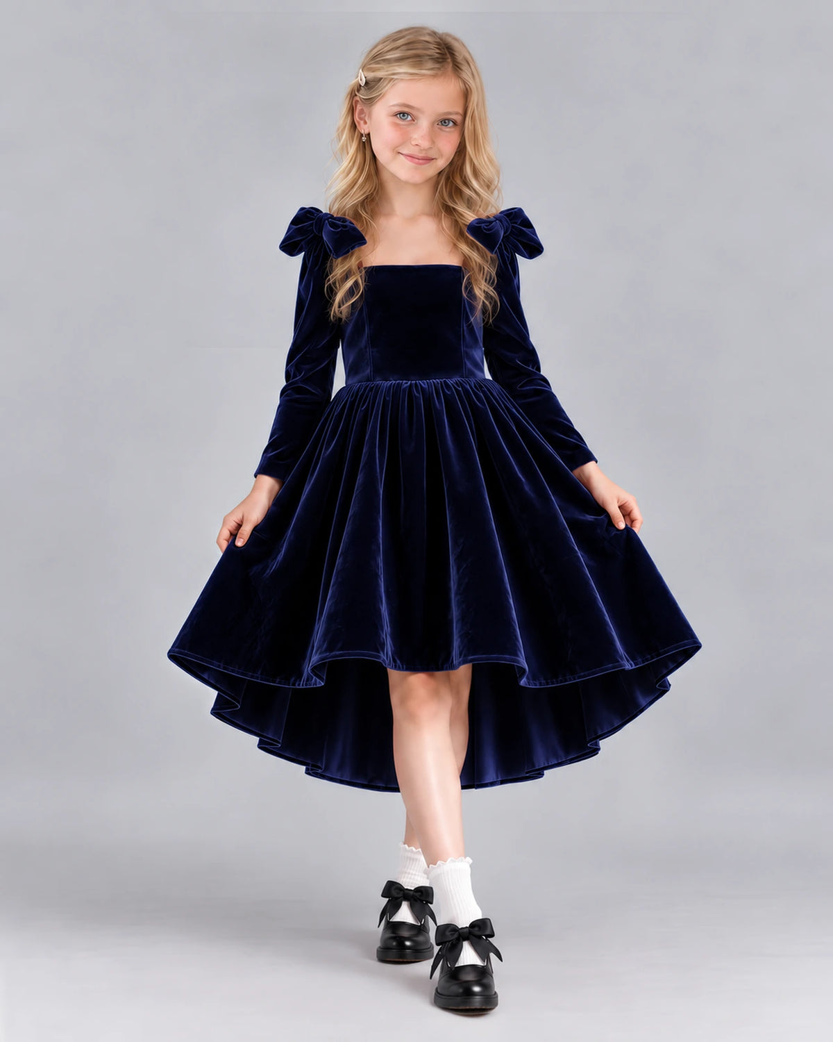 Navy Blue A-line Girls Formal Dress Front