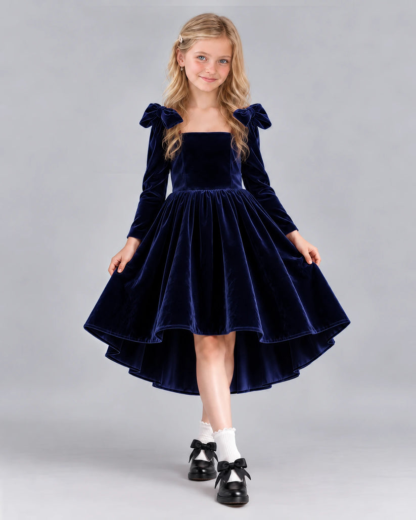 Navy Blue A-line Girls Formal Dress Front