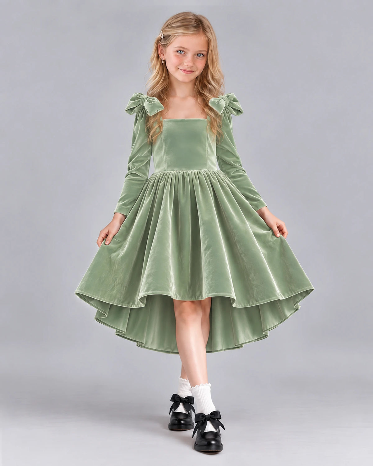 Sage Green A-line Girls Formal Dress Front
