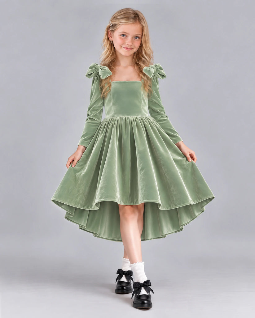 Sage Green A-line Girls Formal Dress Front