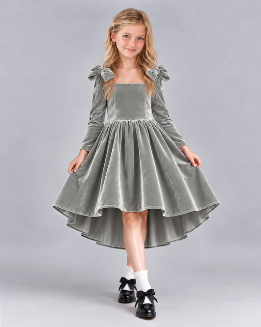 Silver A-line Girls Formal Dress Front