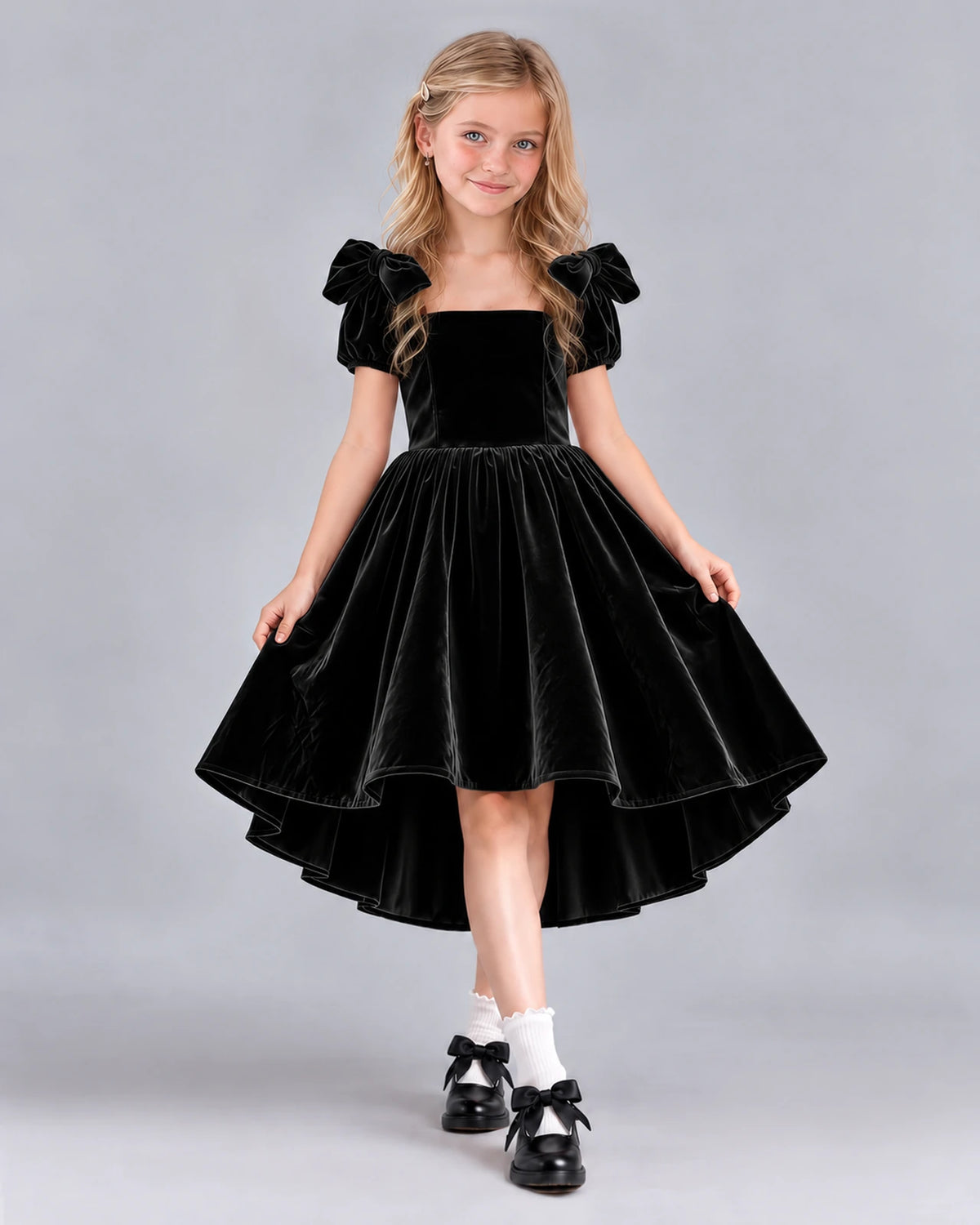 Black Ball Gown Junior Bridesmaid Dress Front
