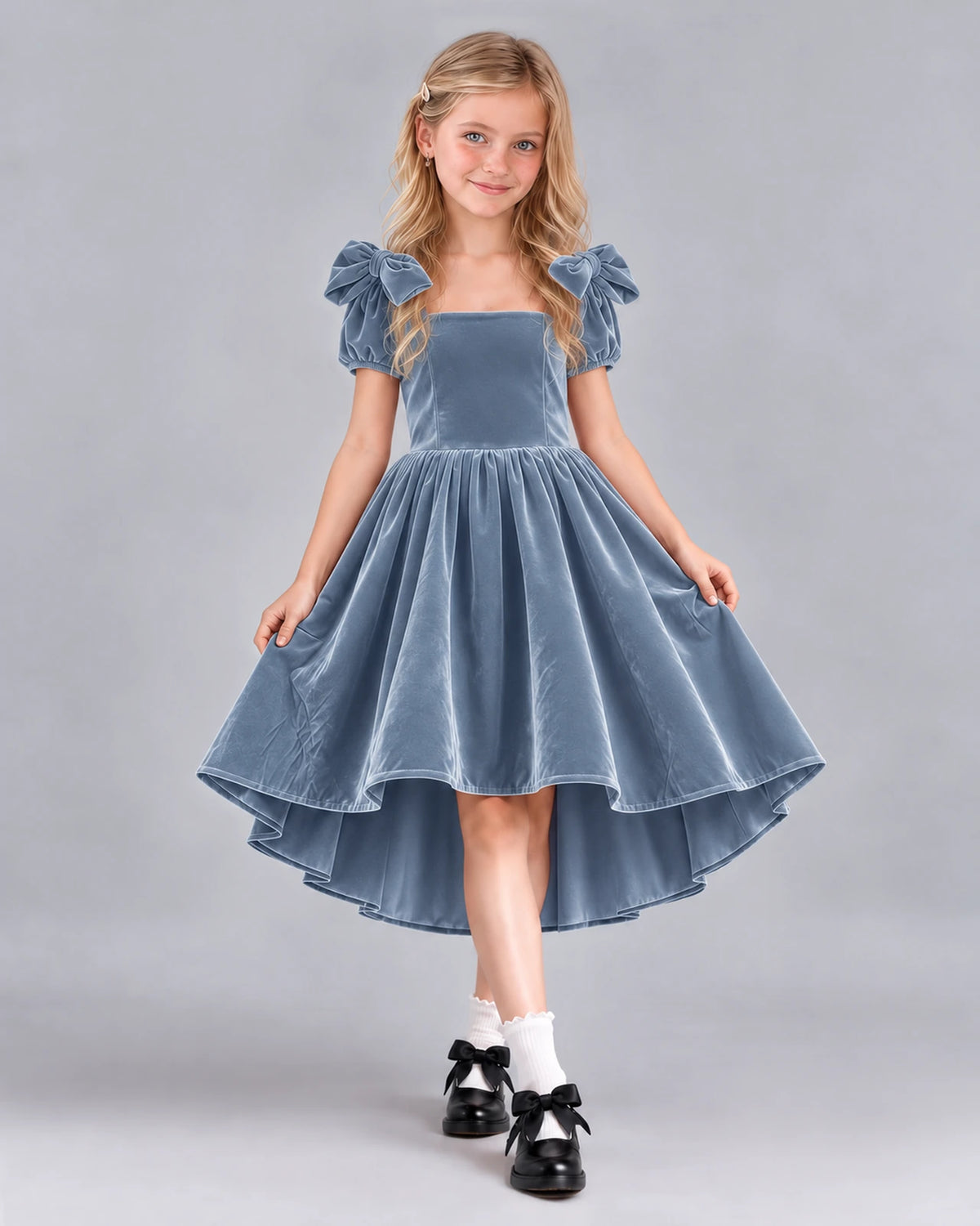 Dusty Blue Ball Gown Junior Bridesmaid Dress Front