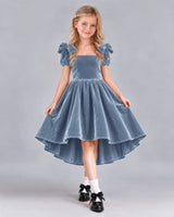 Dusty Blue Ball Gown Junior Bridesmaid Dress Front