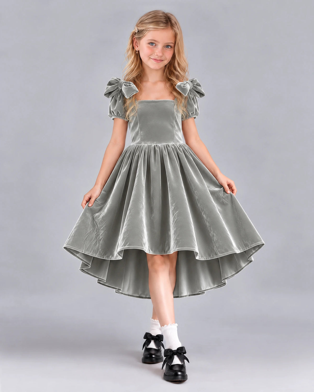 Silver Ball Gown Junior Bridesmaid Dress Front