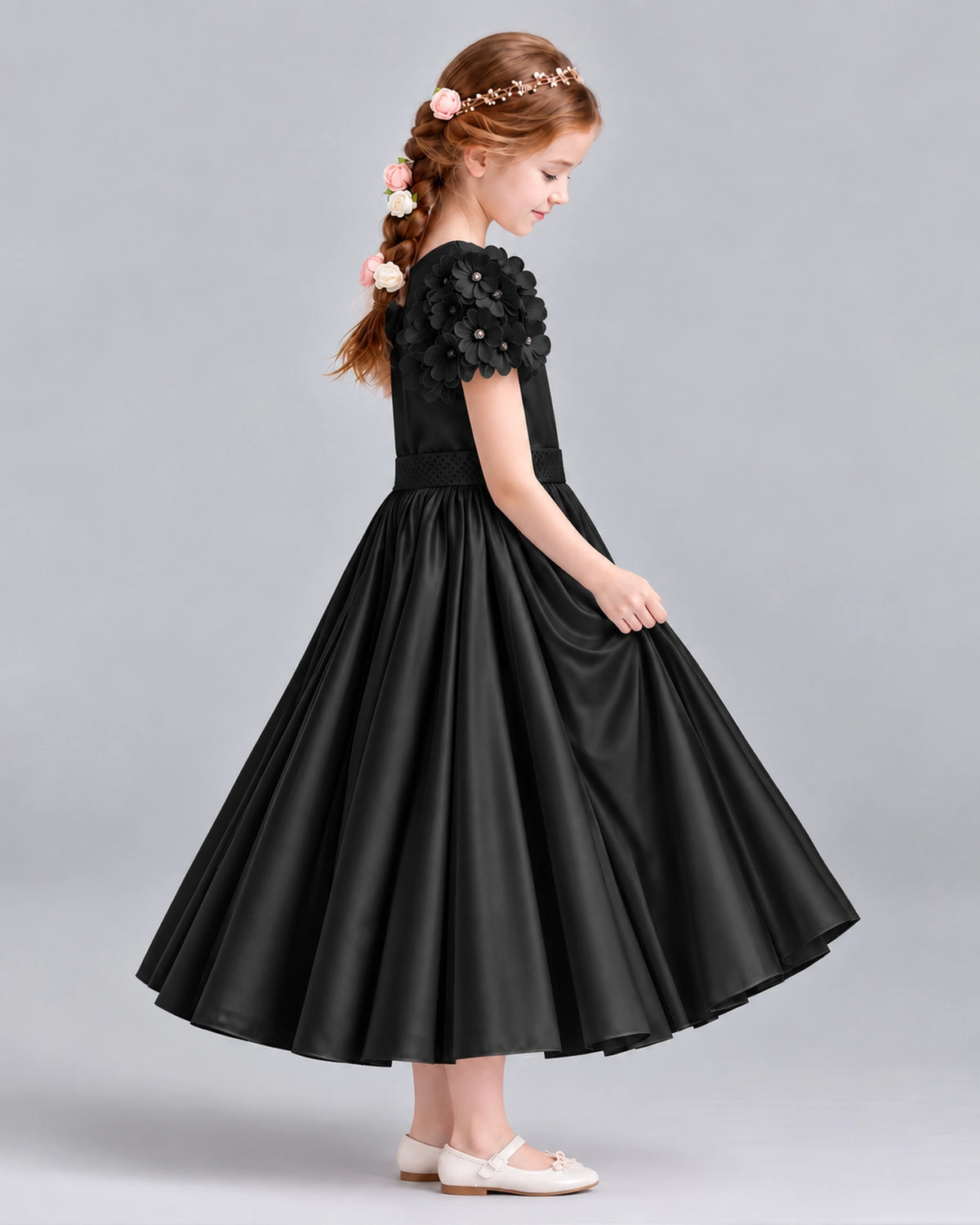 Black Ball Gown Girls Formal Dresses Side