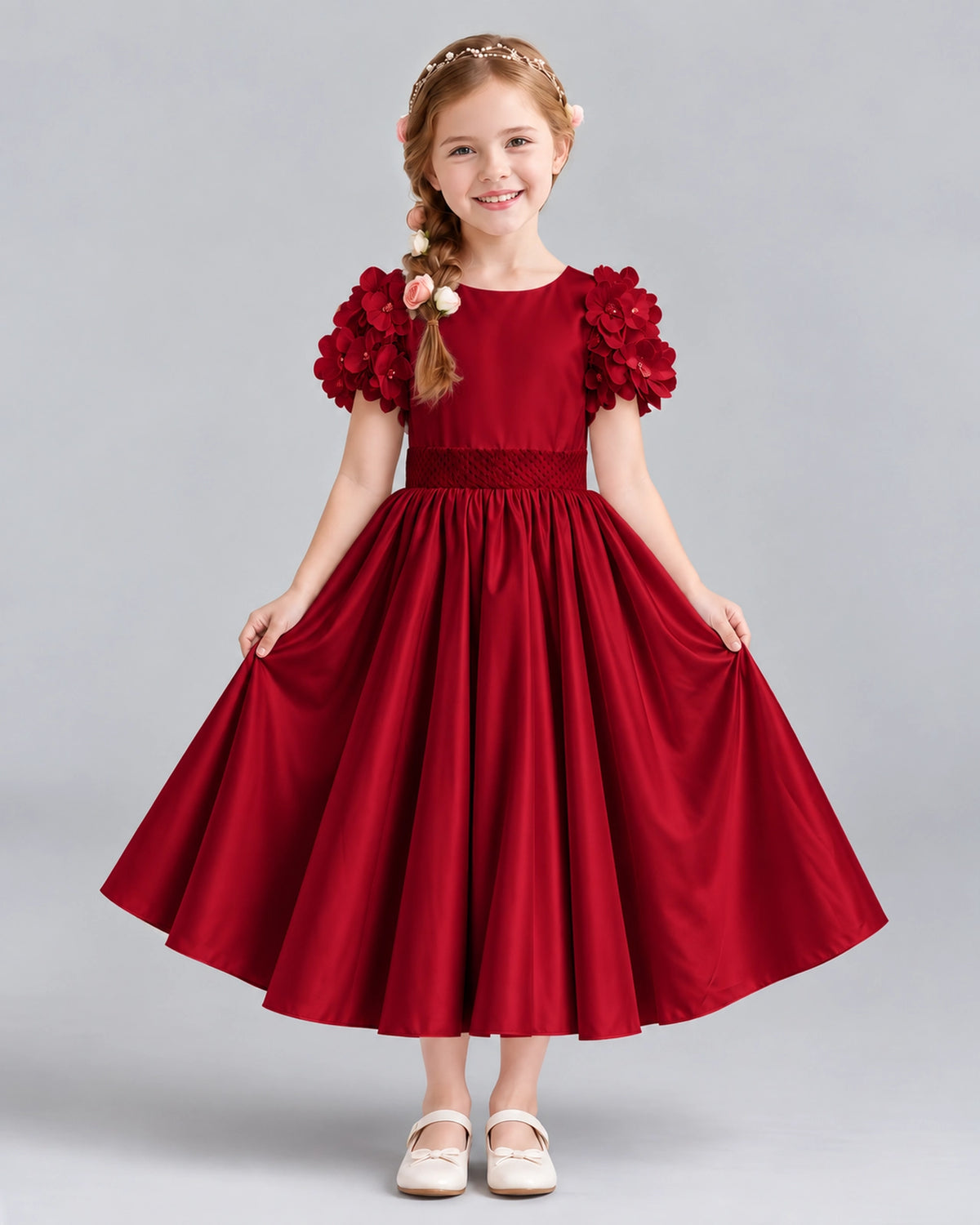 Burgundy Ball Gown Girls Formal Dresses Front