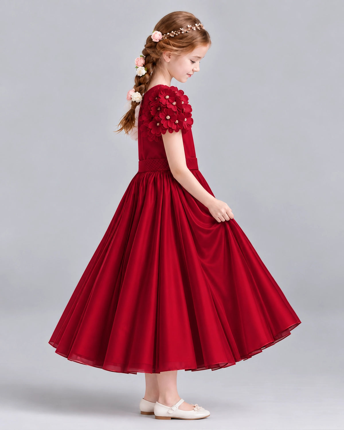 Burgundy Ball Gown Girls Formal Dresses Side