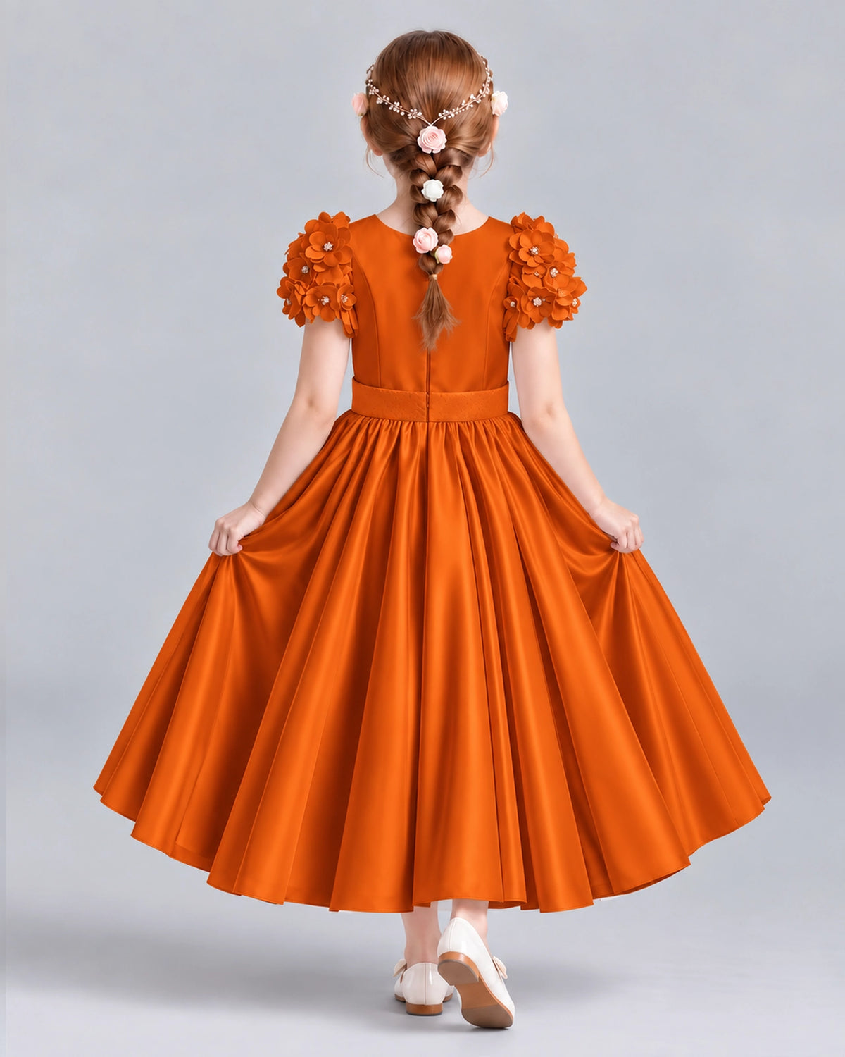 Burnt Orange Ball Gown Girls Formal Dresses Back