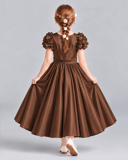 Chocolate Ball Gown Girls Formal Dresses Back