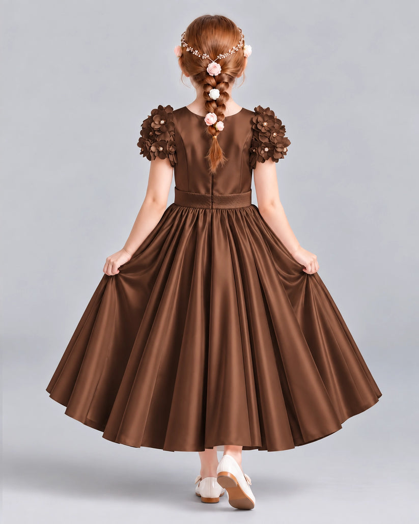 Chocolate Ball Gown Girls Formal Dresses Back