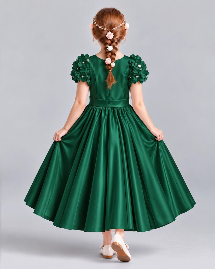 Dark Green Ball Gown Girls Formal Dresses Back