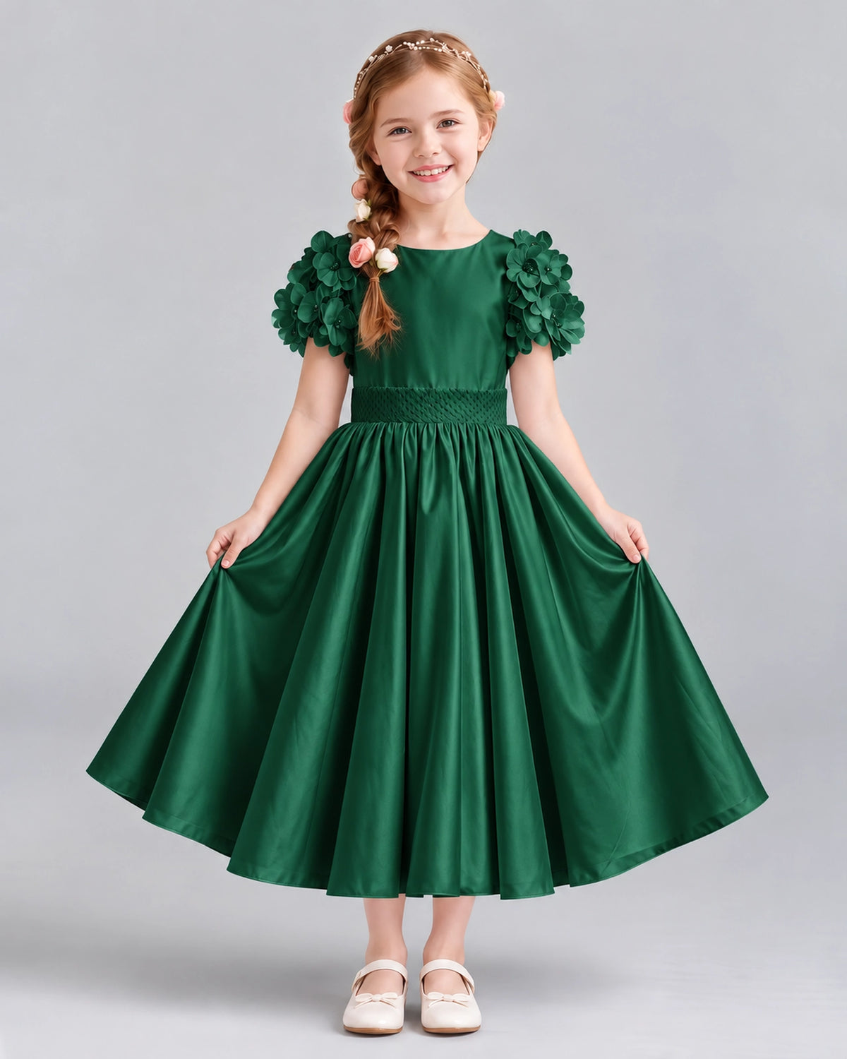 Dark Green Ball Gown Girls Formal Dresses Front