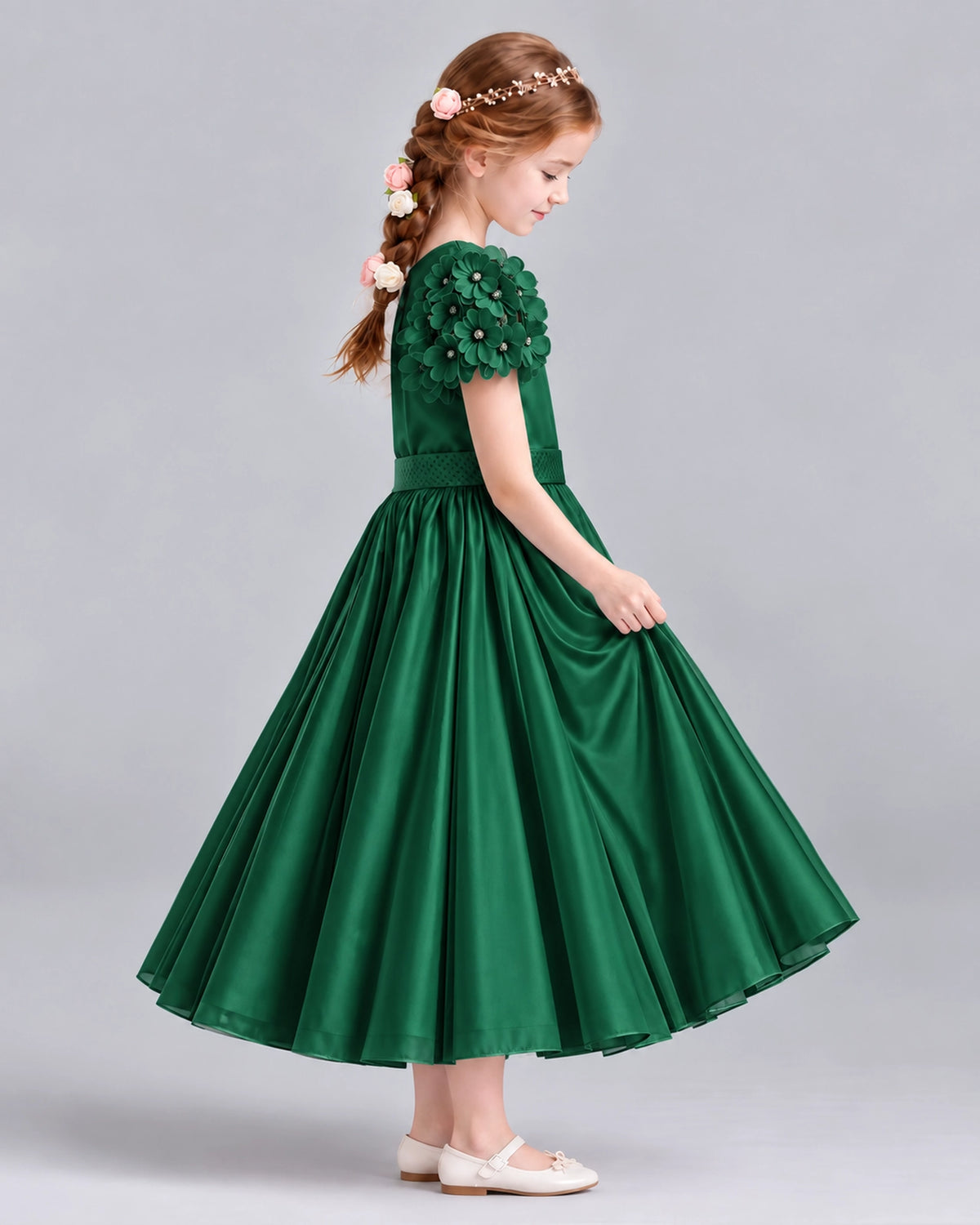 Dark Green Ball Gown Girls Formal Dresses Side