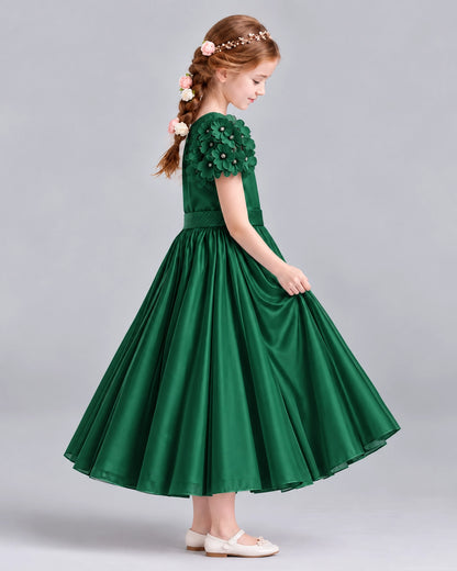 Dark Green Ball Gown Girls Formal Dresses Side