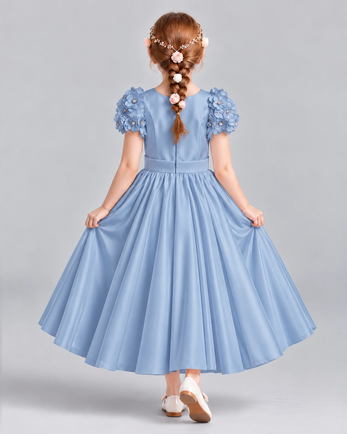 Dusty Blue Ball Gown Girls Formal Dresses Back