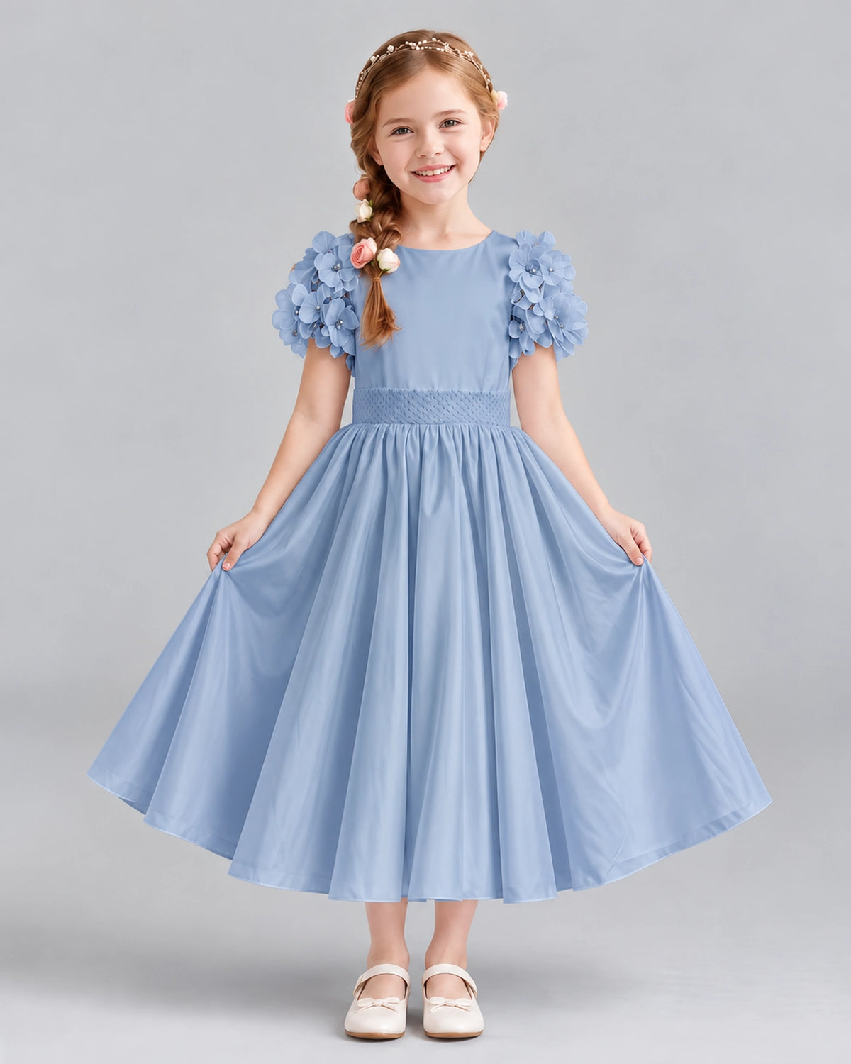Dusty Blue Ball Gown Girls Formal Dresses Front