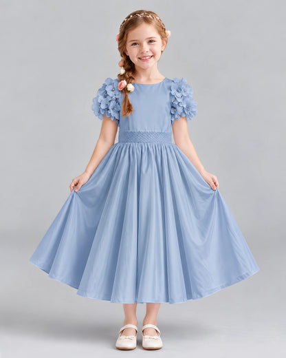 Dusty Blue Ball Gown Girls Formal Dresses Front