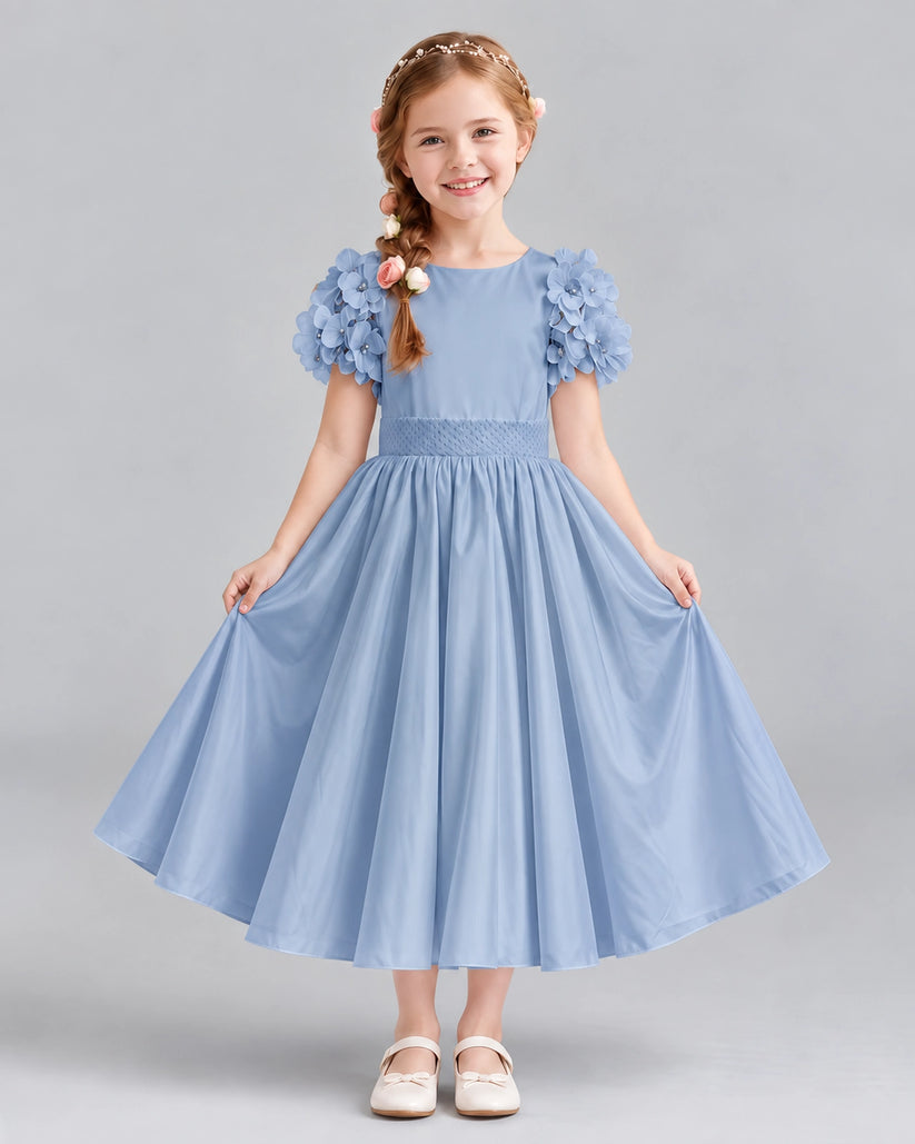 Dusty Blue Ball Gown Girls Formal Dresses Front