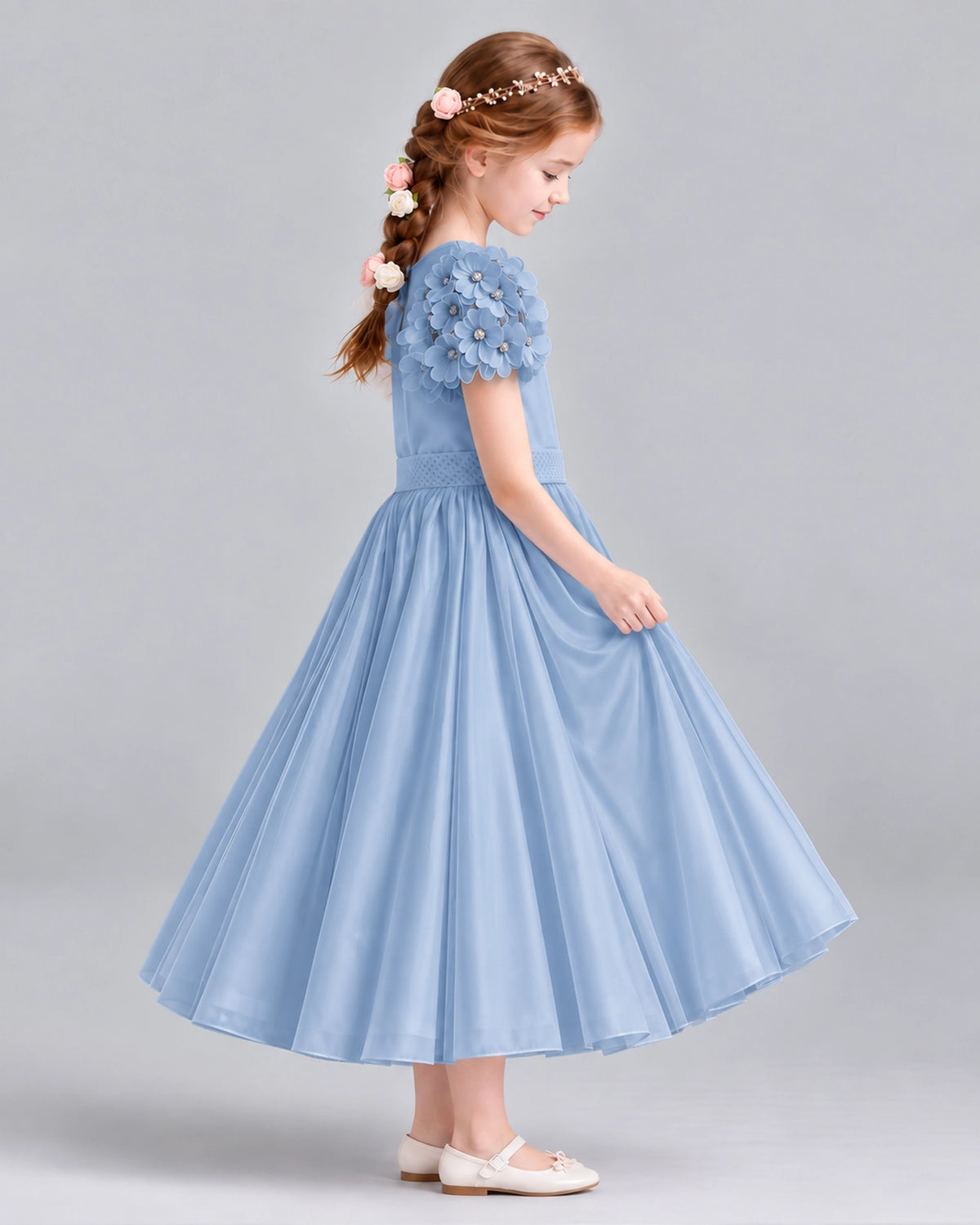 Dusty Blue Ball Gown Girls Formal Dresses Side