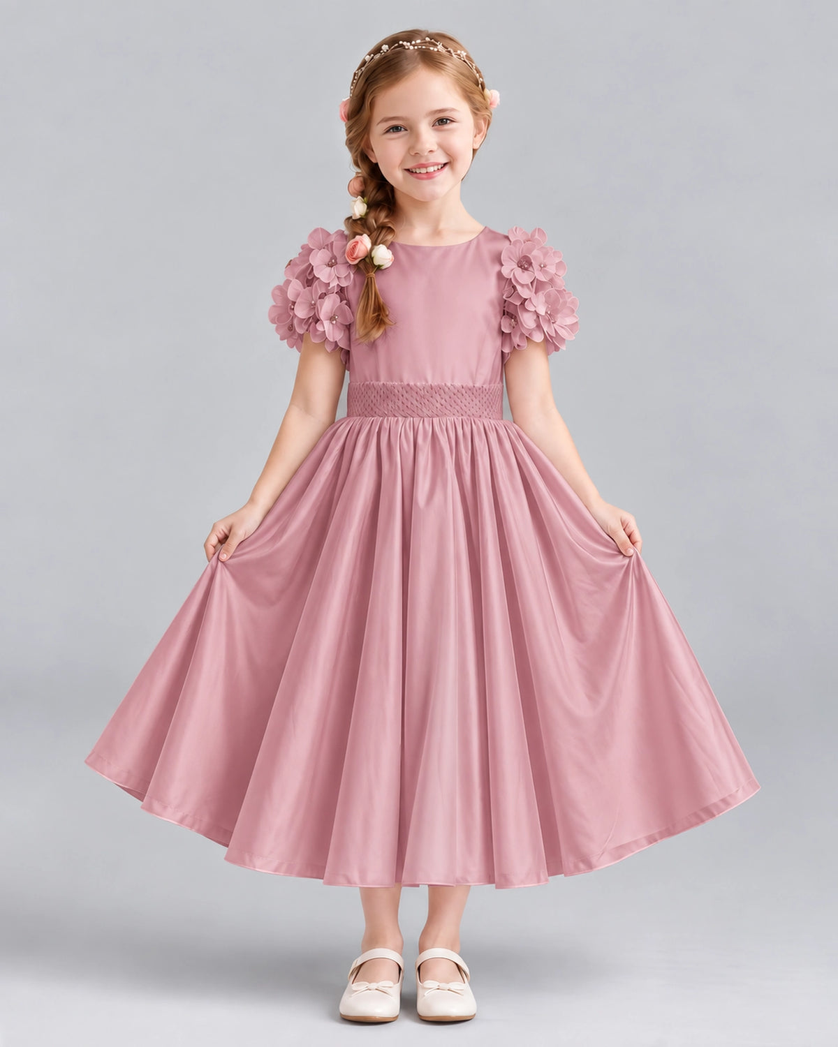 Dusty Rose Ball Gown Girls Formal Dresses Front