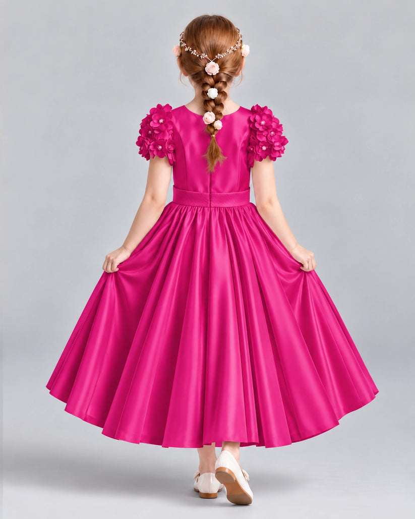 Hot Pink Ball Gown Girls Formal Dresses Back