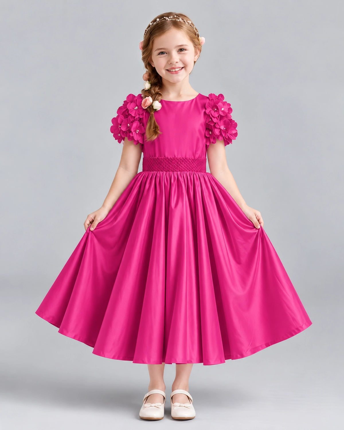 Hot Pink Ball Gown Girls Formal Dresses Front