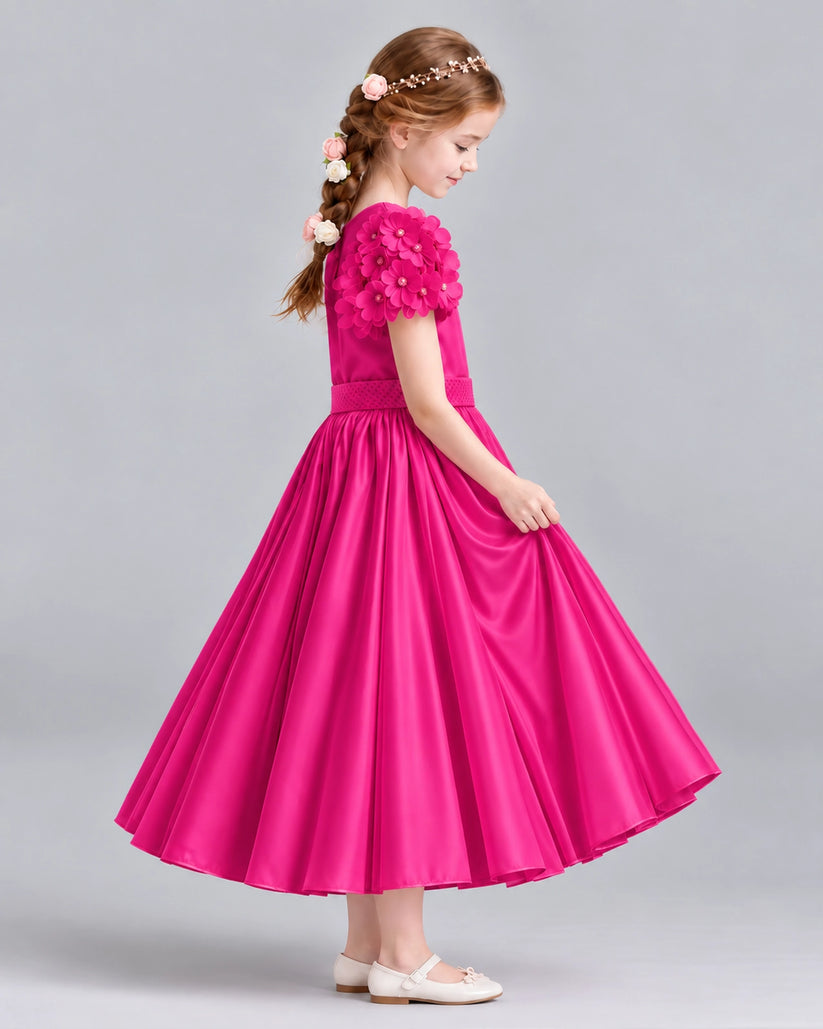 Hot Pink Ball Gown Girls Formal Dresses Side