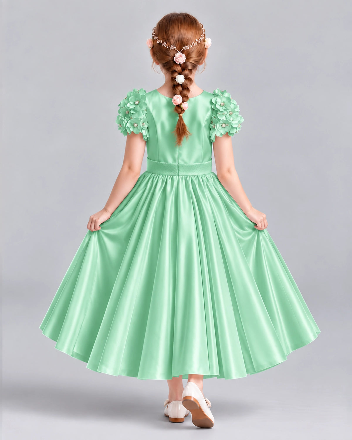 Mint Green Ball Gown Girls Formal Dresses Back