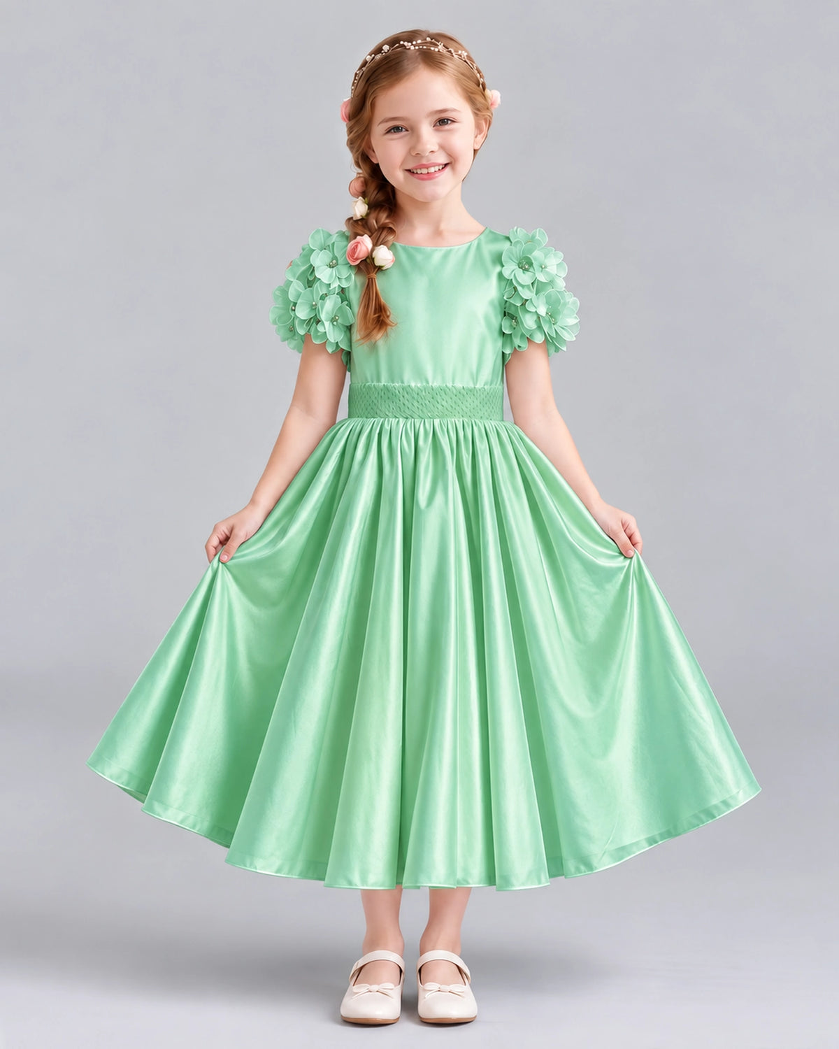 Mint Green Ball Gown Girls Formal Dresses Front