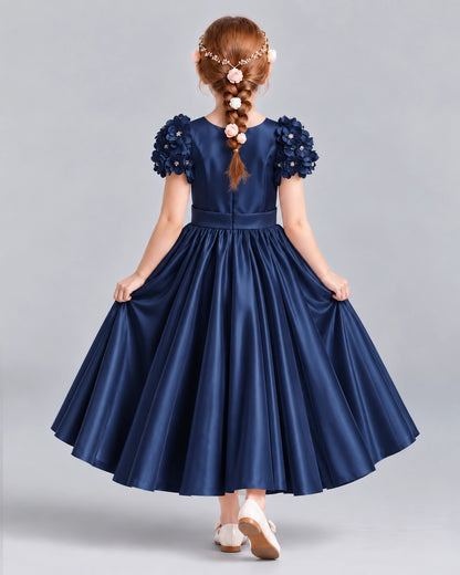 Navy Blue Ball Gown Girls Formal Dresses Back