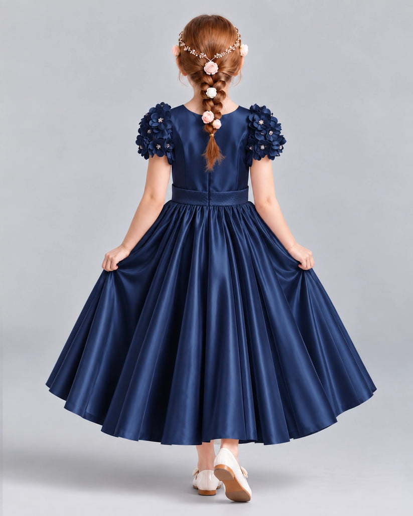 Navy Blue Ball Gown Girls Formal Dresses Back