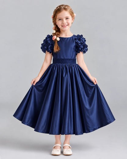 Navy Blue Ball Gown Girls Formal Dresses Front