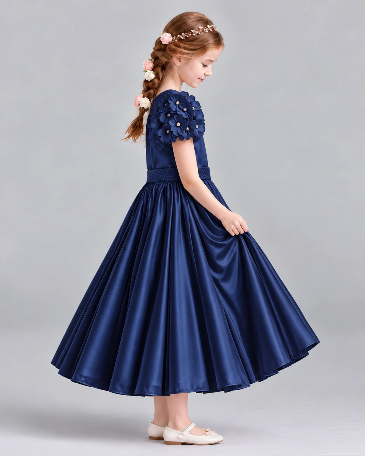 Navy Blue Ball Gown Girls Formal Dresses Side