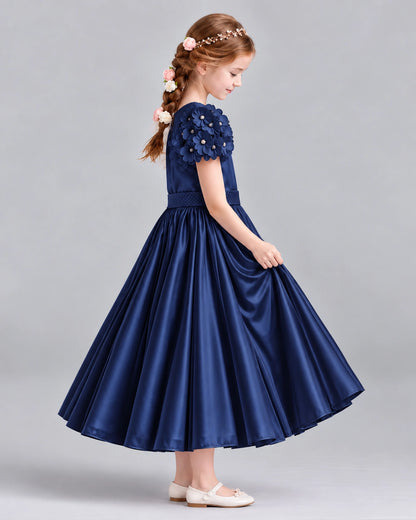 Navy Blue Ball Gown Girls Formal Dresses Side