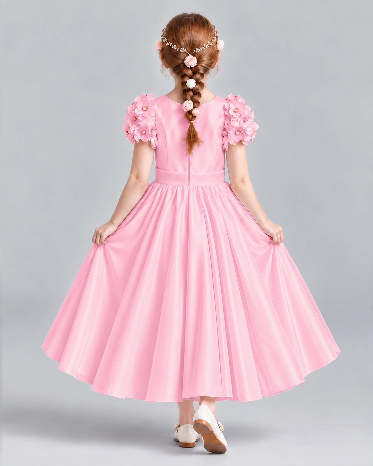 Pink Ball Gown Girls Formal Dresses Back