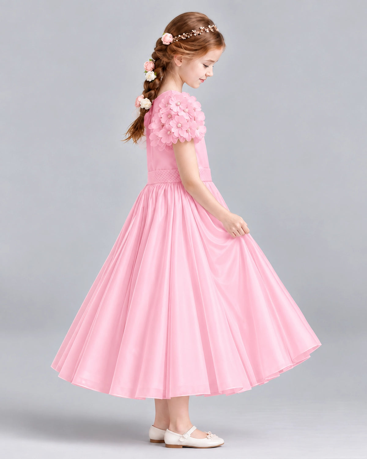 Pink Ball Gown Girls Formal Dresses Side