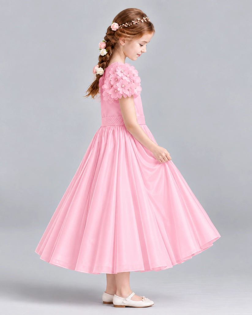Pink Ball Gown Girls Formal Dresses Side