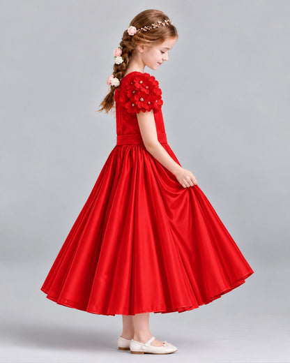 Red Ball Gown Girls Formal Dresses Side