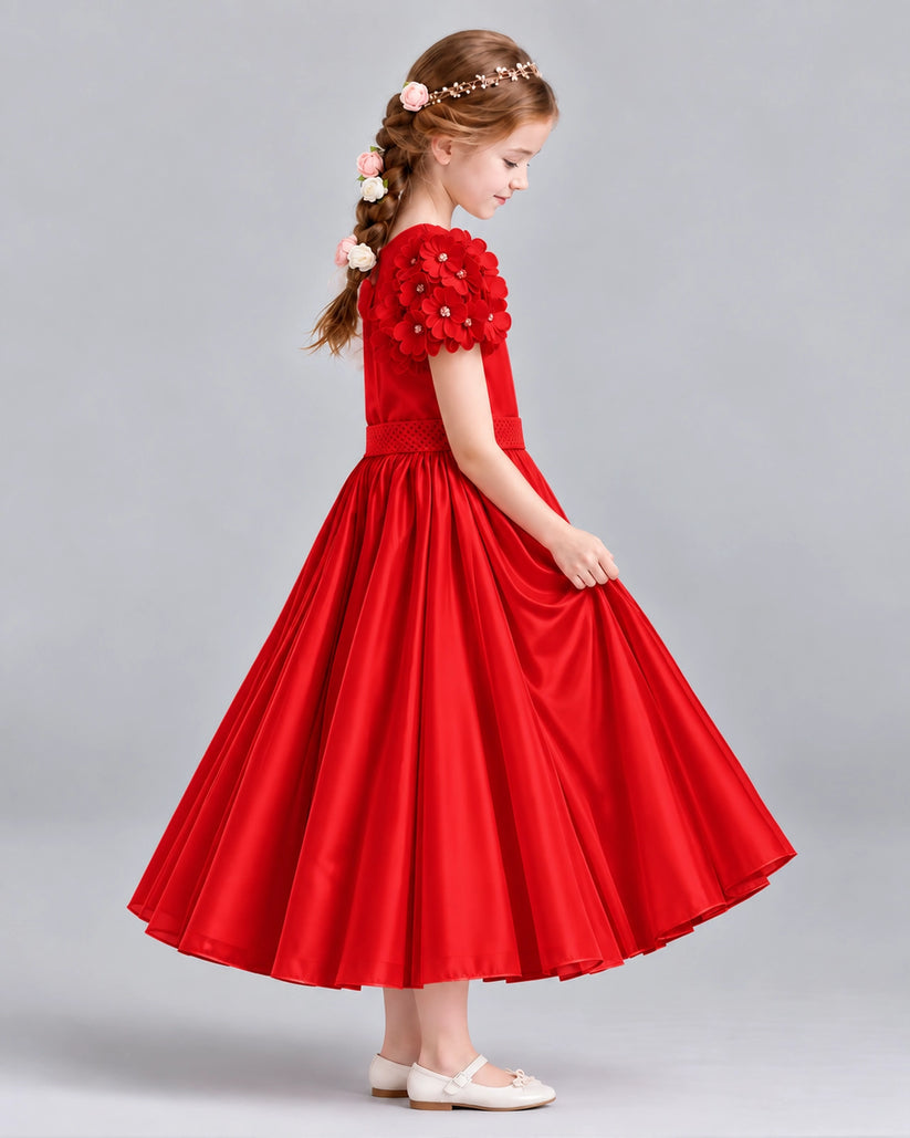 Red Ball Gown Girls Formal Dresses Side
