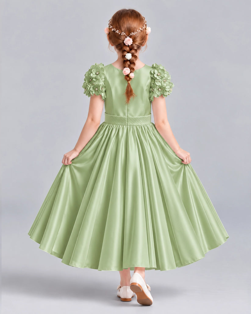 Sage Green Ball Gown Girls Formal Dresses Back