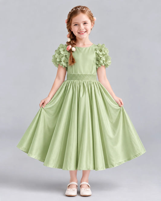 Sage Green Ball Gown Girls Formal Dresses Front