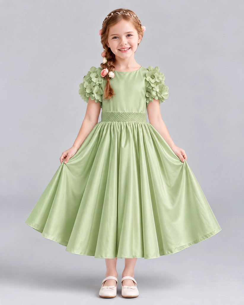 Sage Green Ball Gown Girls Formal Dresses Front