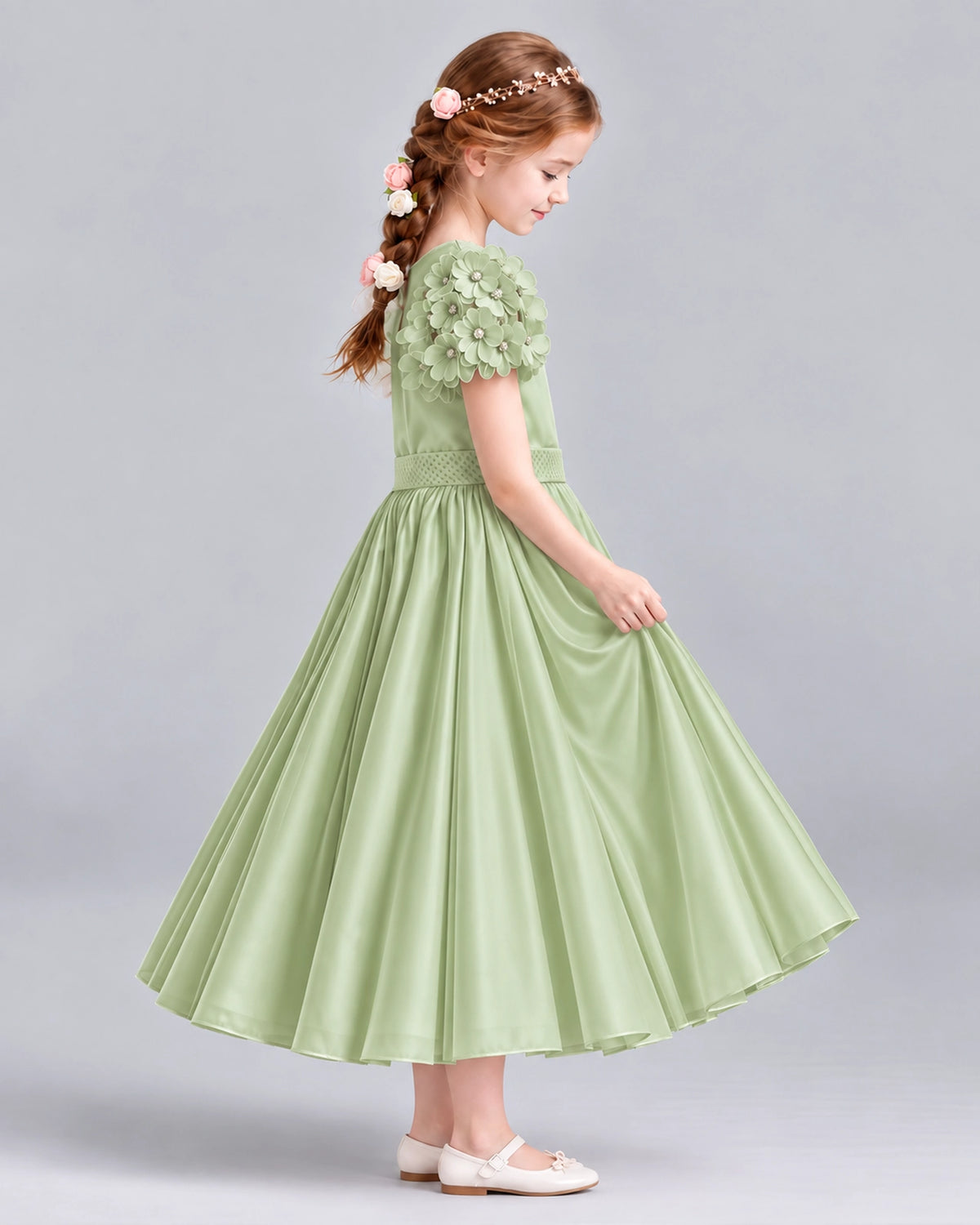 Sage Green Ball Gown Girls Formal Dresses Side