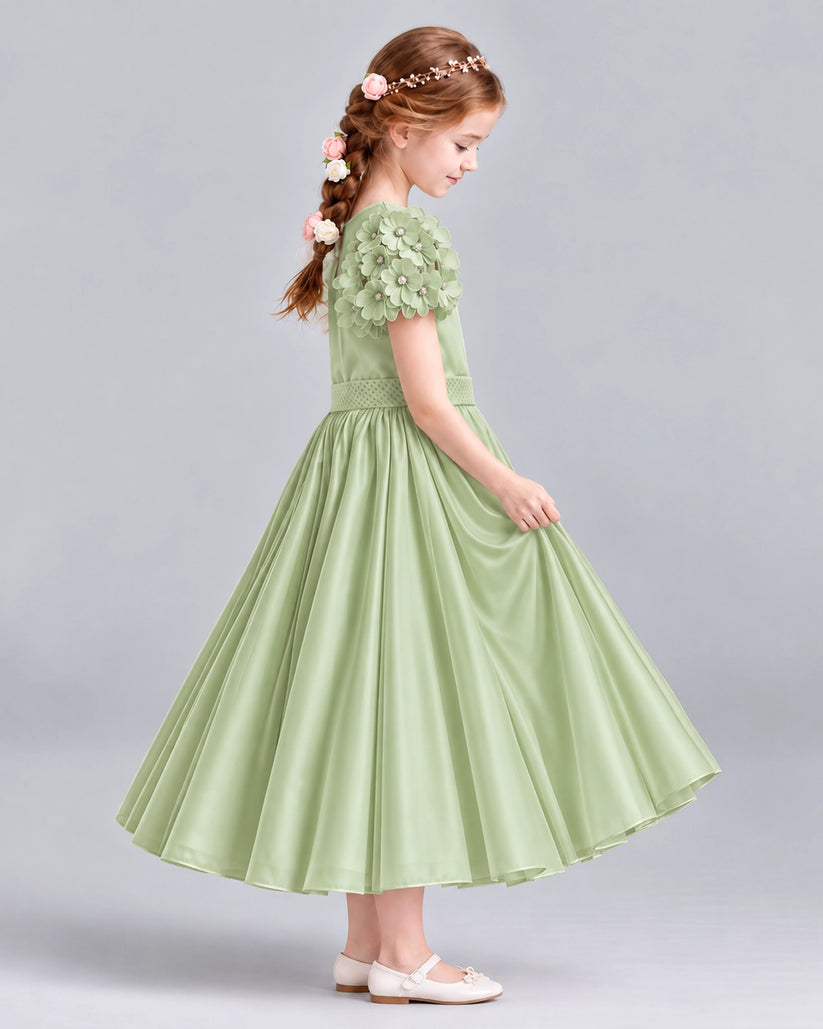 Sage Green Ball Gown Girls Formal Dresses Side