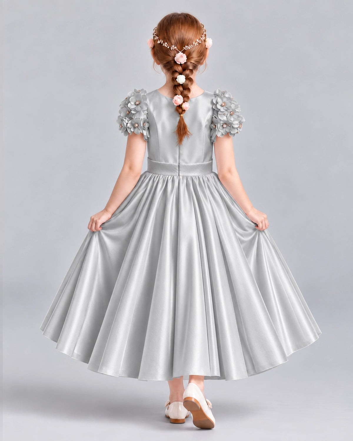 Silver Ball Gown Girls Formal Dresses Back