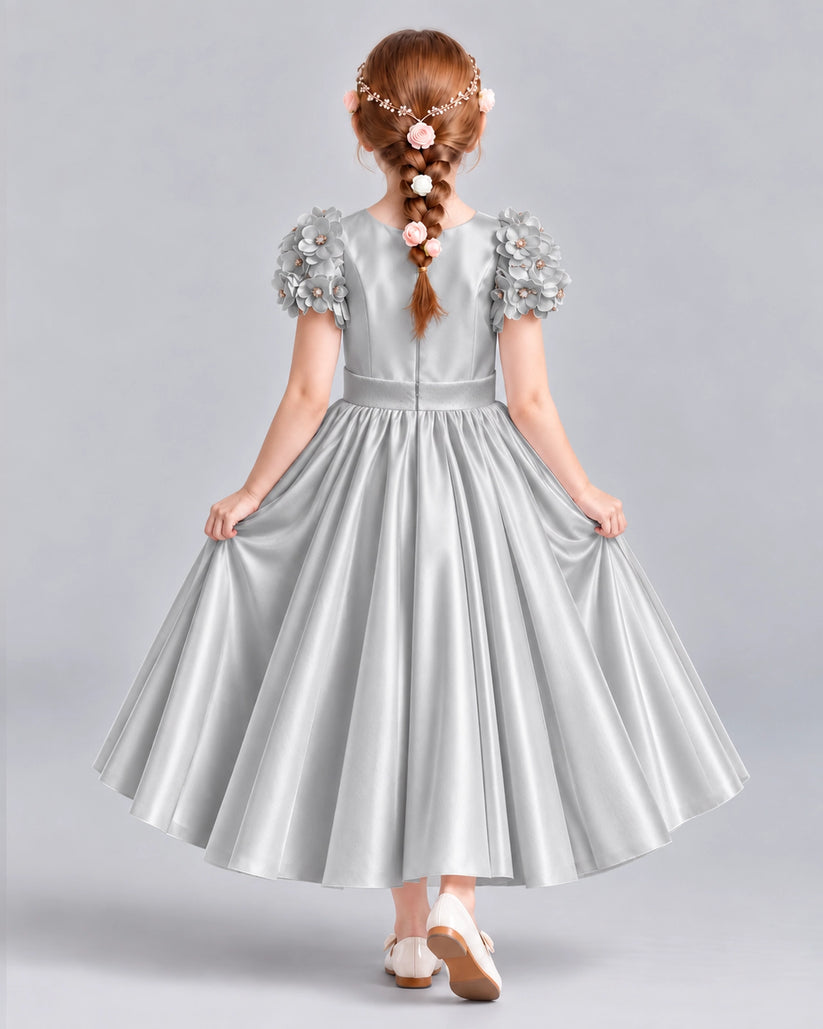 Silver Ball Gown Girls Formal Dresses Back
