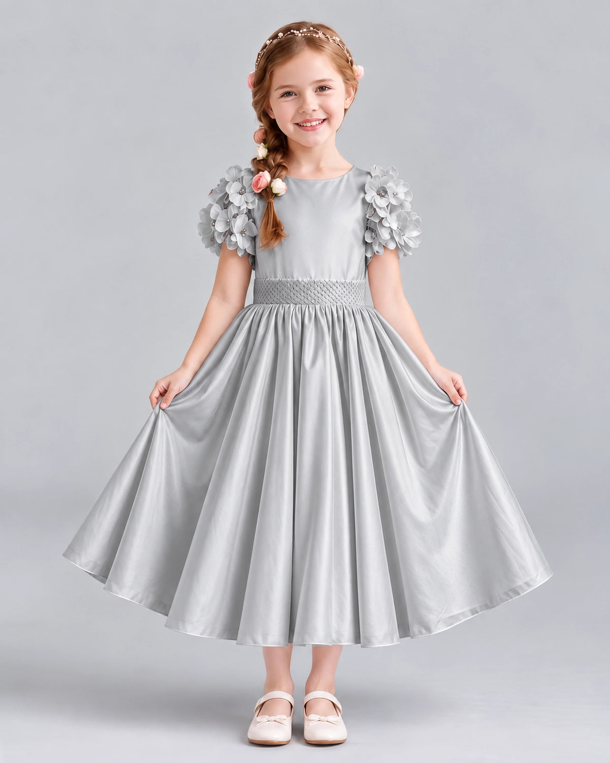 Silver Ball Gown Girls Formal Dresses Front