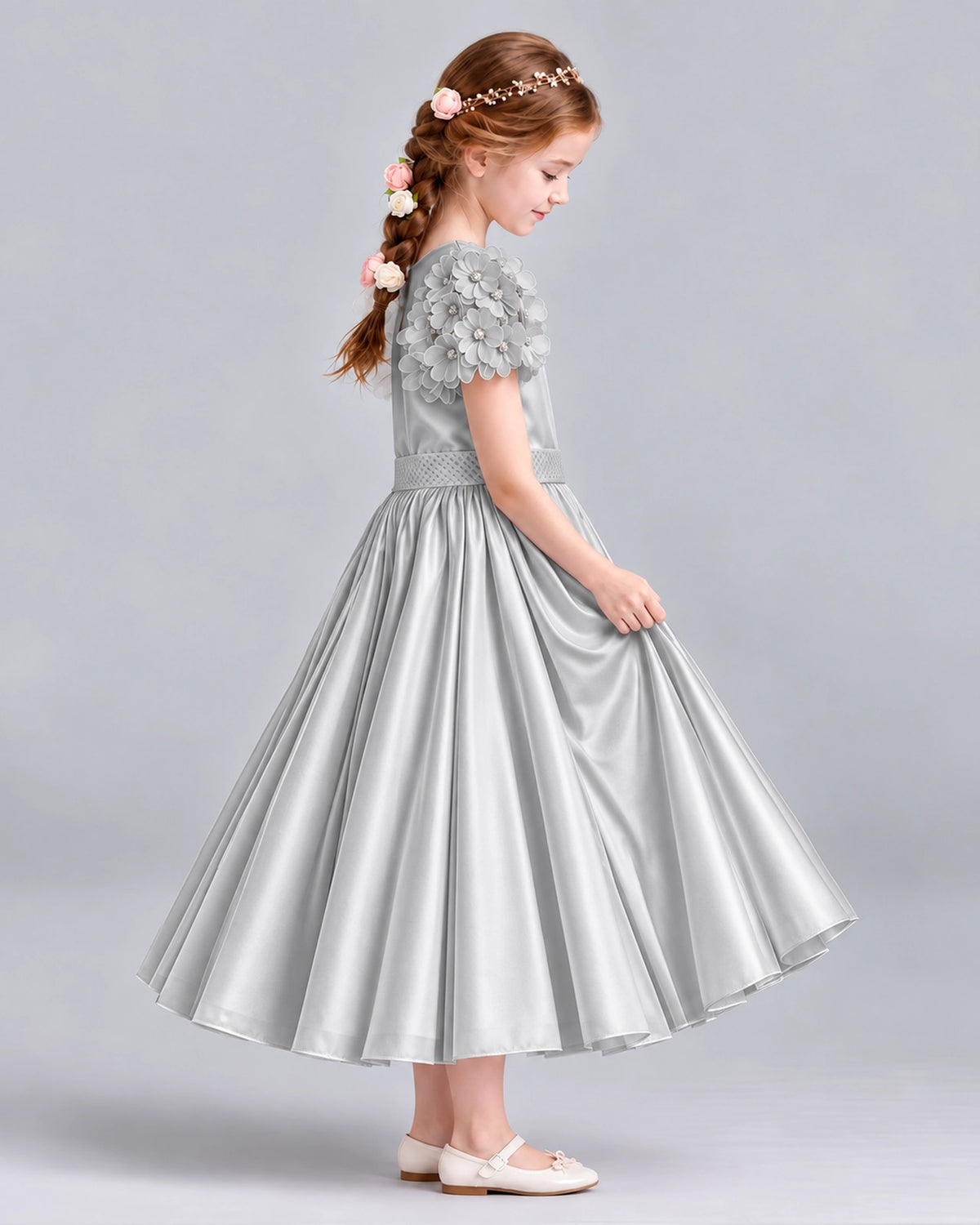 Silver Ball Gown Girls Formal Dresses Side
